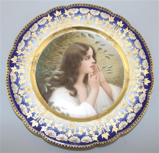 A Continental Art Nouveau cabinet plate, painted by Wagner, 24cm